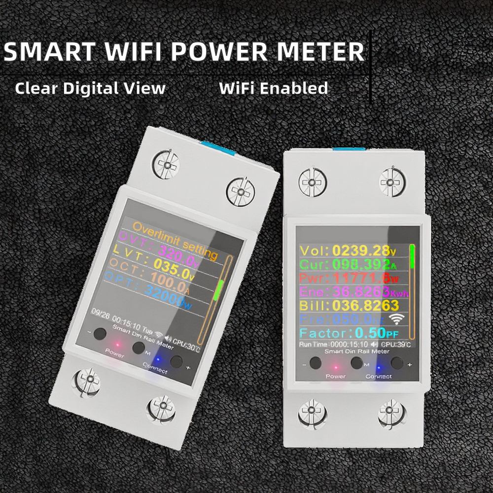 tuya wifi power meter 100a ac50 320v din rail lcd voltage monitor tuya wifi power meter 100a ac50 320v din rail lcd voltage monitor